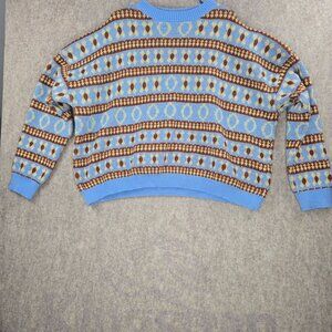 Multicolor Oversized Women’s Sweater 5XL Blue/Brown 100% Polyester Patterned